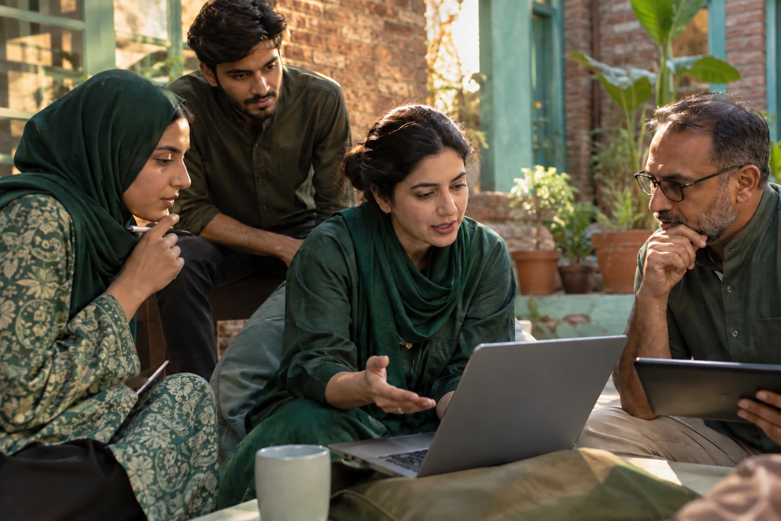 Illustrative scene for: We teach through AI. We develop people through practice.